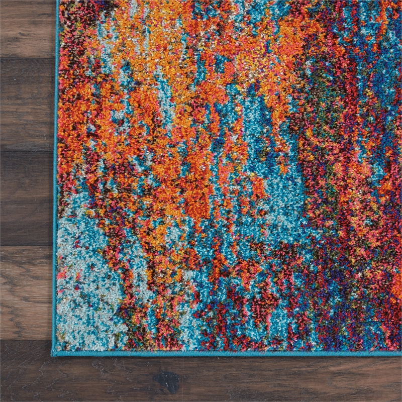 Pemberly Row Contemporary 3' x 5' Blue and Red Fabric Modern Area Rug