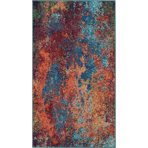 Pemberly Row Contemporary 3' x 5' Blue and Red Fabric Modern Area Rug