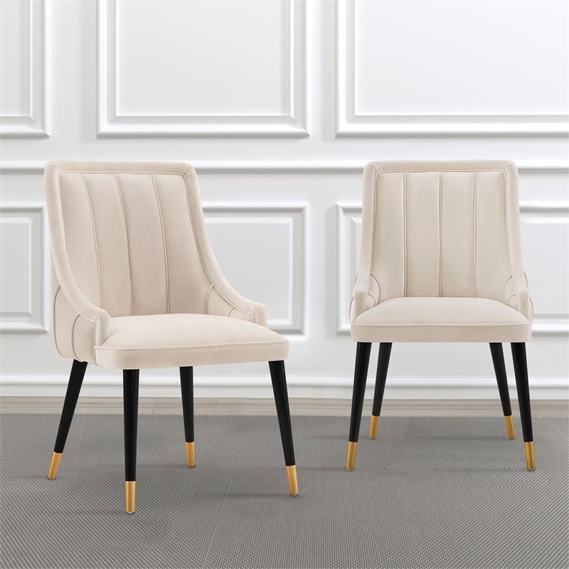 Pemberly Row Contemporary Dining Chair from Solid Wood in Cream - Set of 2