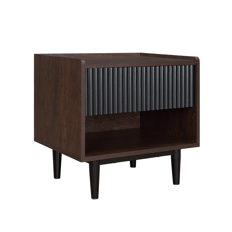 Pemberly Row Nightstand from Engineered Wood in Dark Brown and Black - Set of 2