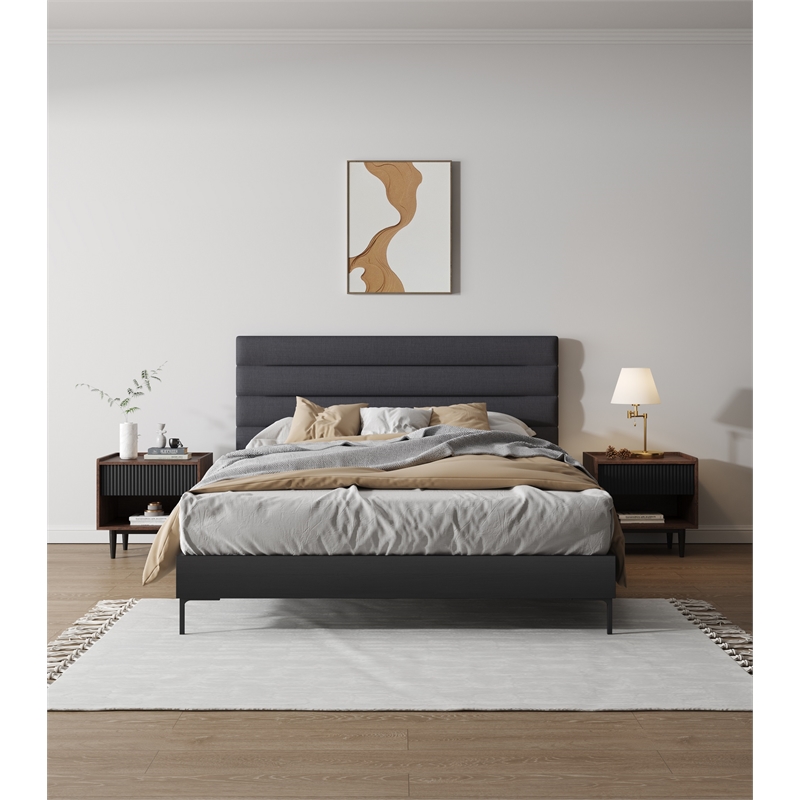 Pemberly Row Nightstand from Engineered Wood in Dark Brown and Black - Set of 2