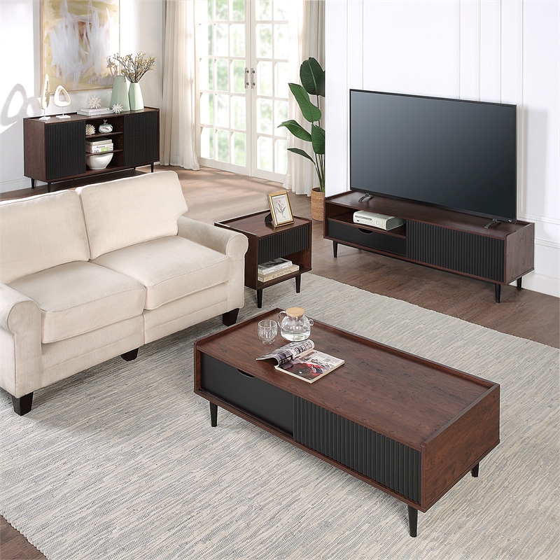 Pemberly Row Nightstand from Engineered Wood in Dark Brown and Black - Set of 2