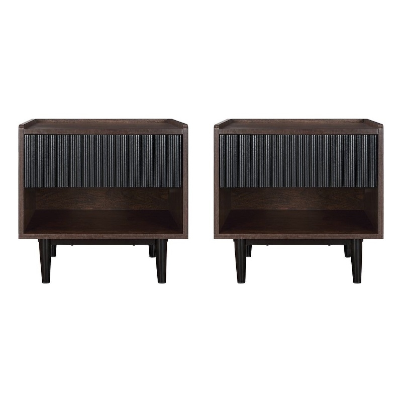 Pemberly Row Nightstand from Engineered Wood in Dark Brown and Black - Set of 2