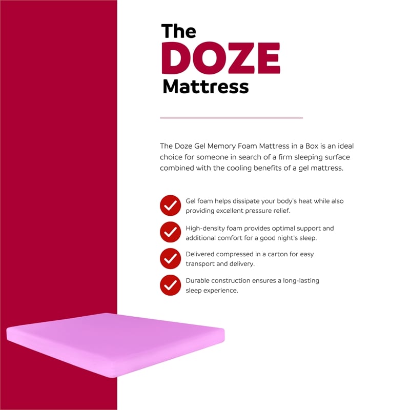 Pemberly Row Modern 6-Inch Polyurethane Full Mattress in Pink