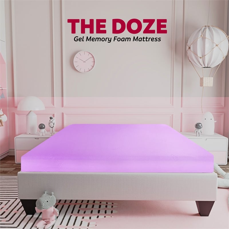 Pemberly Row Modern 6-Inch Polyurethane Full Mattress in Pink
