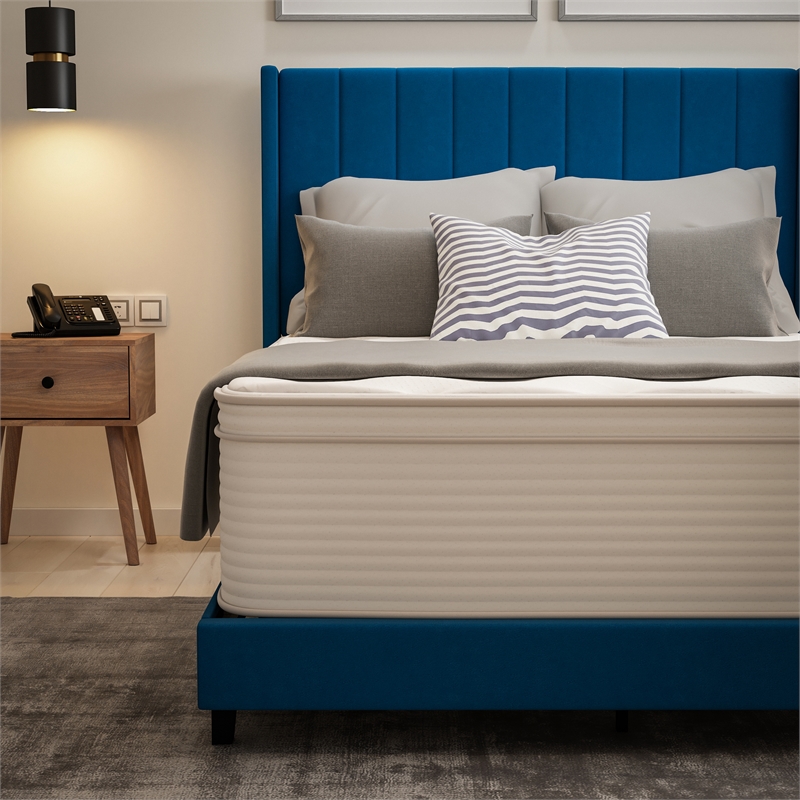 Pemberly Row Commercial Foam & Polyester Fabric Queen Mattress in White