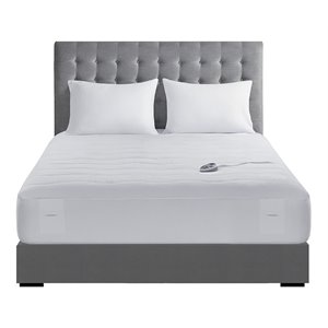 Pemberly Row 60x80&quot Polyester Fabric Plush Top Heated Mattress Pad in White