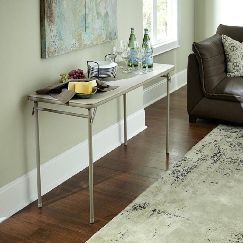 Pemberly Row Contemporary Vinyl Folding Table in Antique Linen