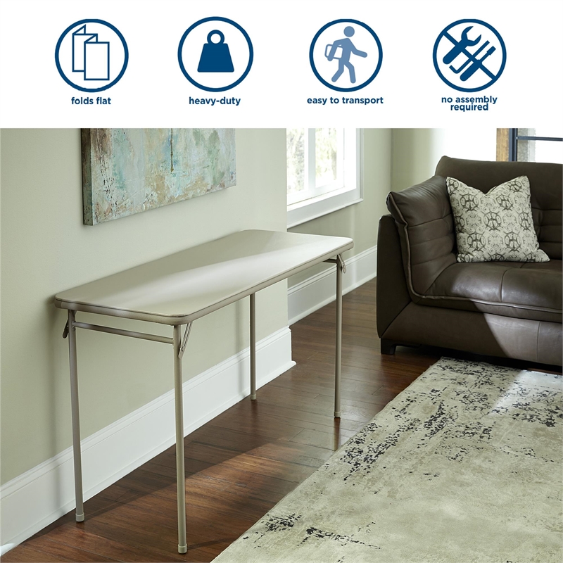 Pemberly Row Contemporary Vinyl Folding Table in Antique Linen