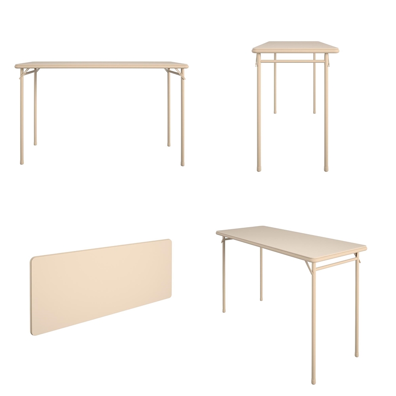 Pemberly Row Contemporary Vinyl Folding Table in Antique Linen