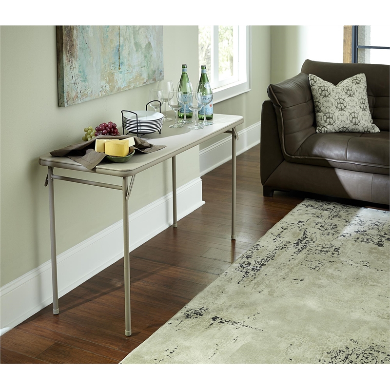 Pemberly Row Contemporary Vinyl Folding Table in Antique Linen