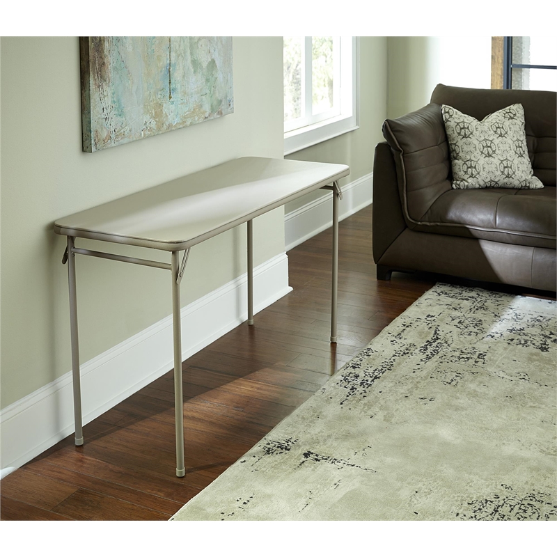 Pemberly Row Contemporary Vinyl Folding Table in Antique Linen