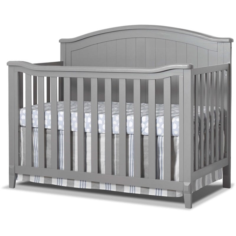 Pemberly Row Contemporary Wood 4-in-1 Adjustable Height Crib in Gray