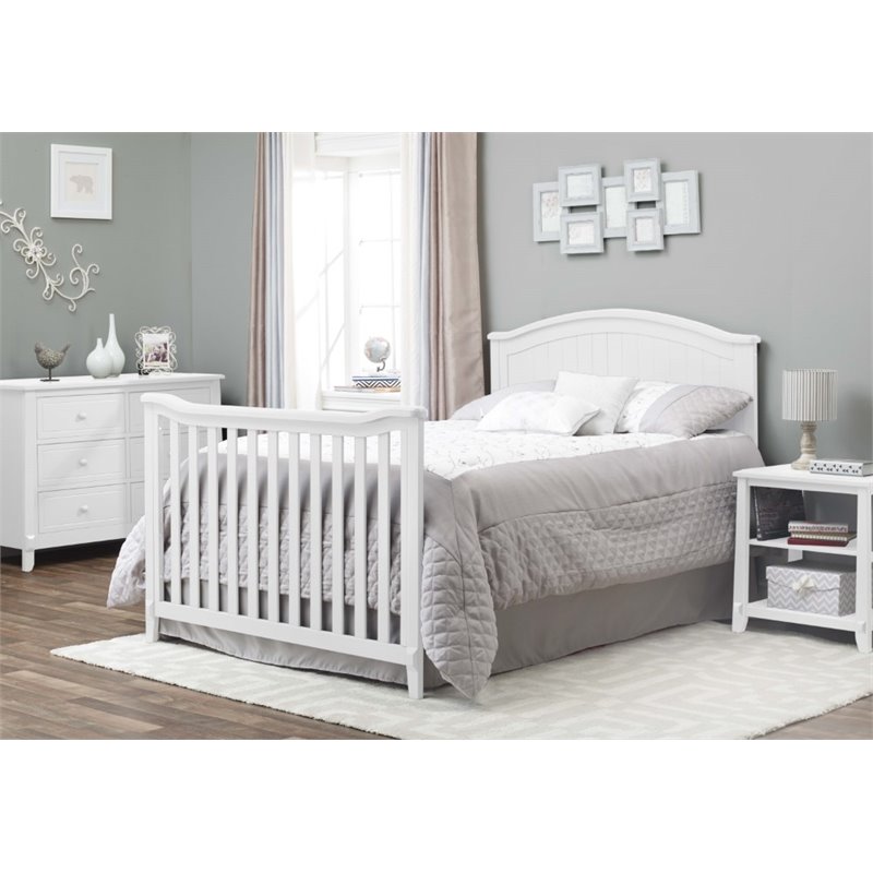 Pemberly Row Contemporary Wood 4-in-1 Adjustable Height Crib in White