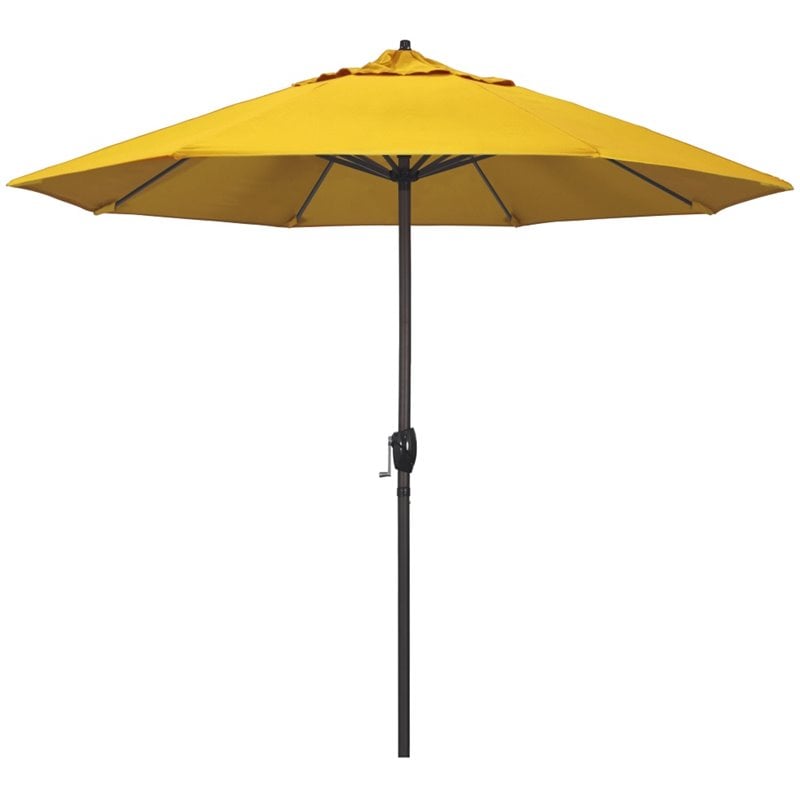 Pemberly Row Contemporary 9' Tilt Crank Lift Patio Umbrella in Yellow