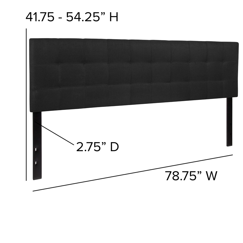 Pemberly Row Contemporary King Fabric Panel Headboard in Black