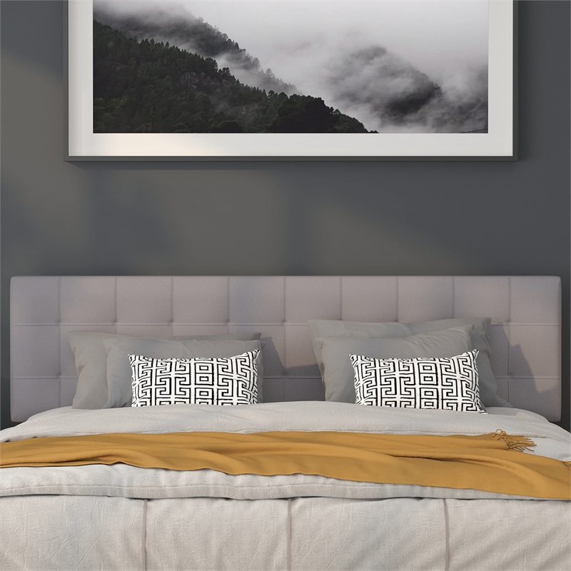 Pemberly Row Contemporary King Fabric Panel Headboard in Light Gray