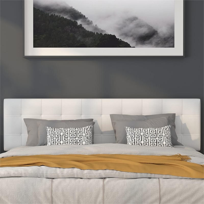 Pemberly Row Contemporary King Fabric Panel Headboard in White