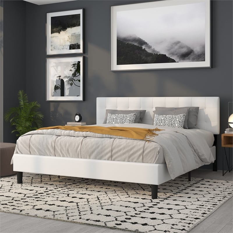 Pemberly Row Contemporary King Fabric Panel Headboard in White