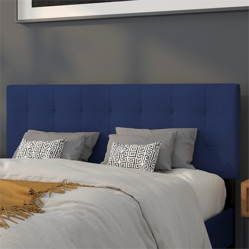 Pemberly Row Contemporary Queen Fabric Panel Headboard in Navy