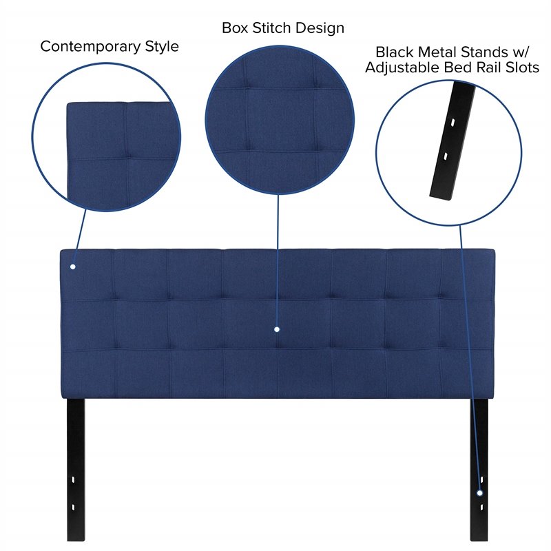 Pemberly Row Contemporary Queen Fabric Panel Headboard in Navy