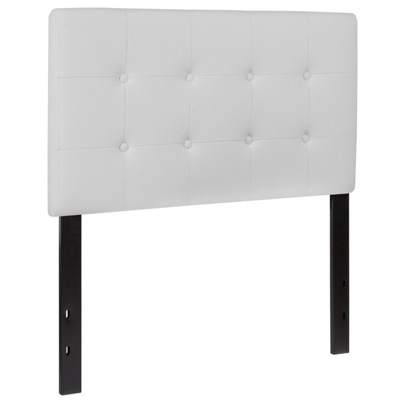 Pemberly Row Faux Leather Tufted Twin Panel Headboard in White