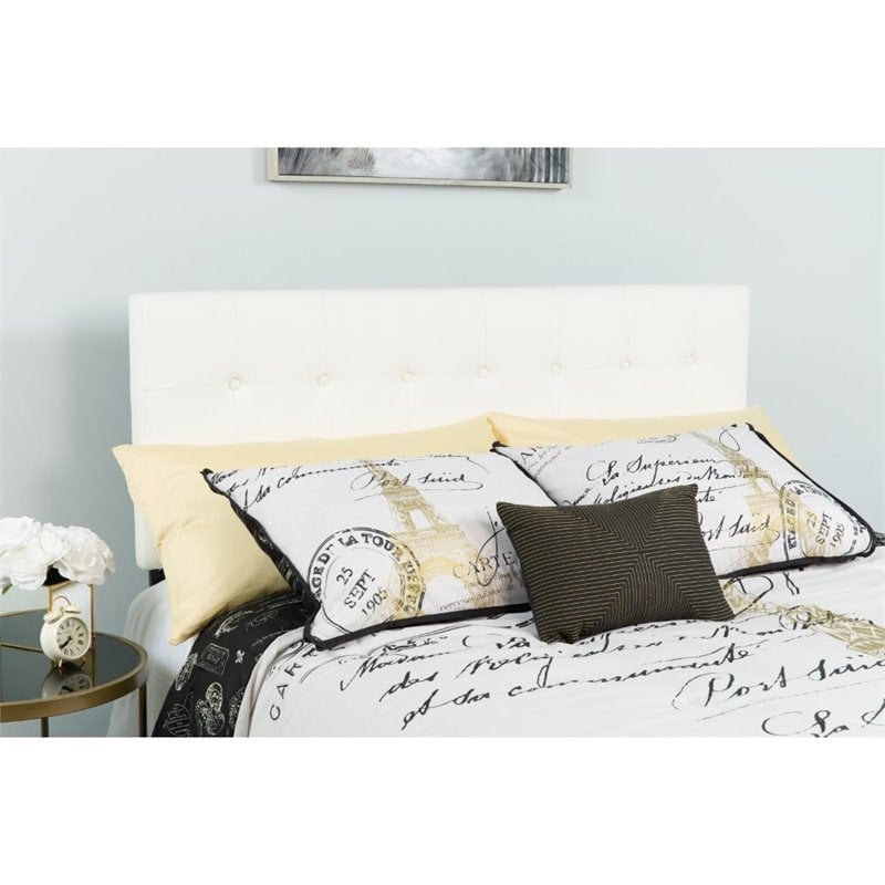 Pemberly Row Faux Leather Tufted Twin Panel Headboard in White