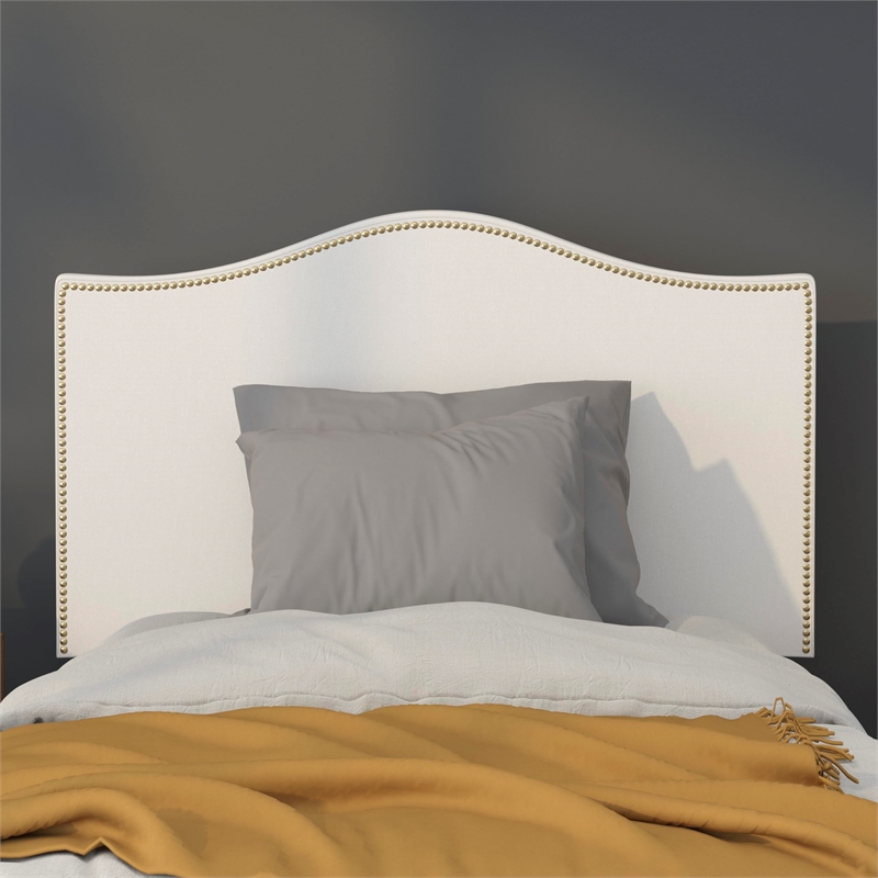 Pemberly Row Contemporary Upholstered Twin Panel Headboard in White