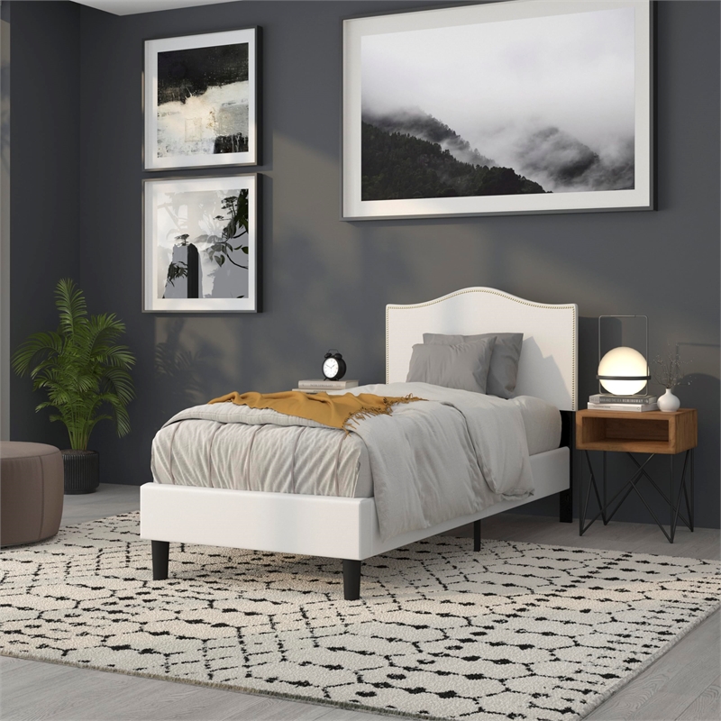 Pemberly Row Contemporary Upholstered Twin Panel Headboard in White