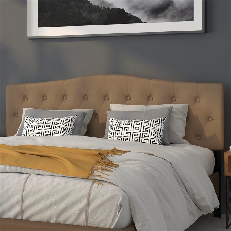 Pemberly Row Contemporary Tufted King Panel Headboard in Dark Brown