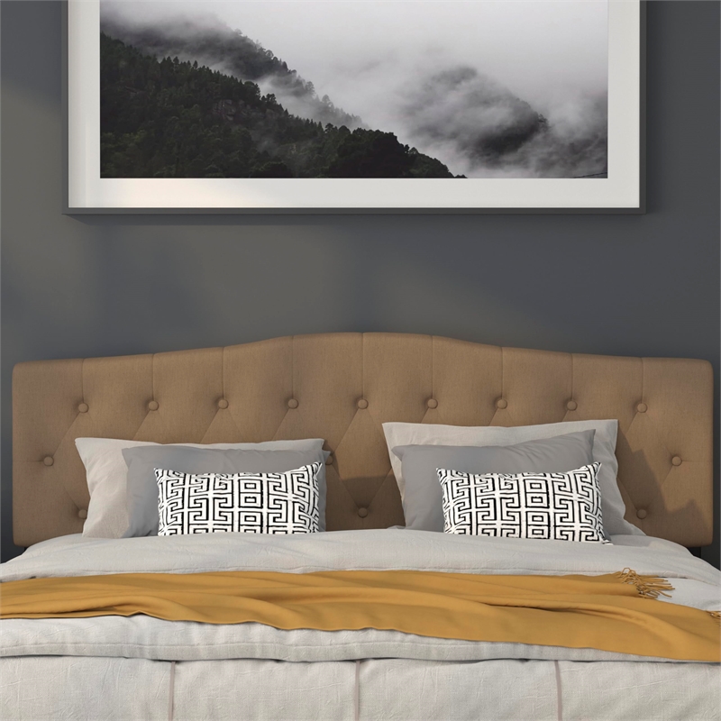 Pemberly Row Contemporary Tufted King Panel Headboard in Dark Brown
