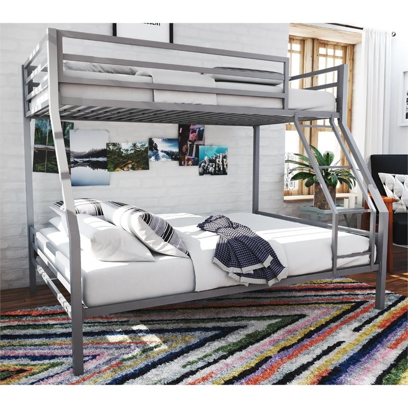 Pemberly Row Contemporary Twin over Full Metal Bunk Bed in Gray