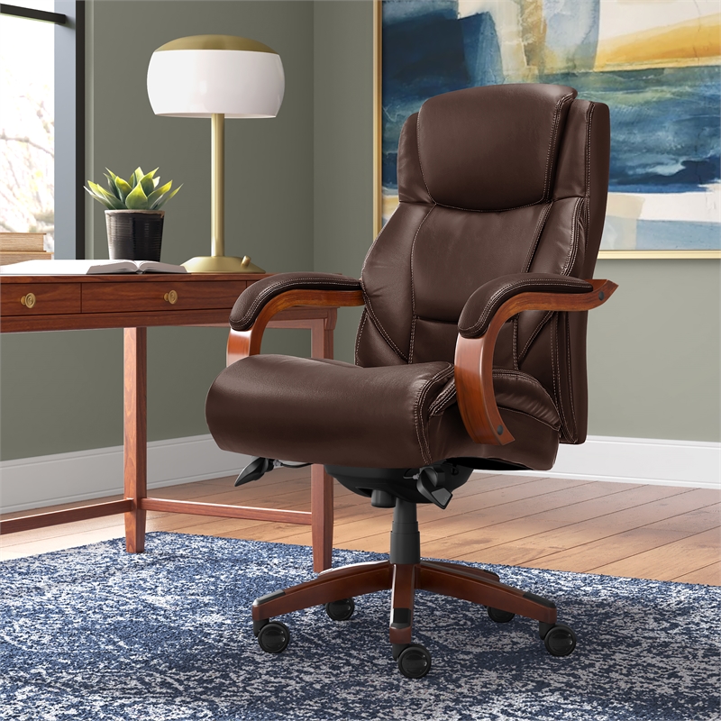 Pemberly Row Faux Leather Executive Office Chair in Chestnut Brown
