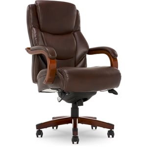 pemberly row faux leather executive office chair in chestnut brown