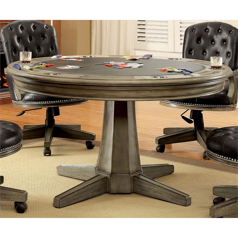 Pemberly Row Contemporary Wood Round Multi-Purpose Gaming Table in Gray