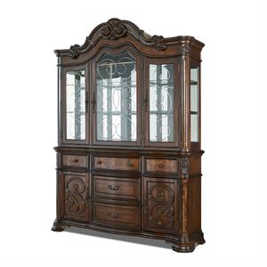 Pemberly Row Contemporary Wood Brown Pecan Finish Buffet and Hutch