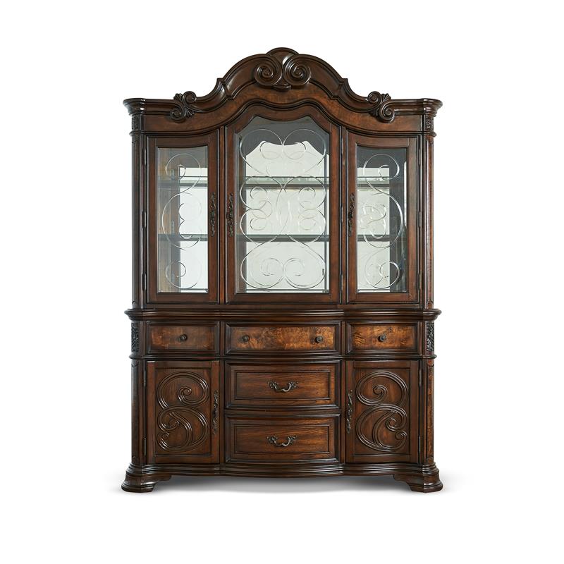 Pemberly Row Contemporary Wood Brown Pecan Finish Buffet and Hutch
