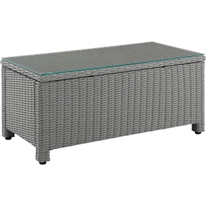 Pemberly Row 40&quot Glass Top Wicker Patio Coffee Table in Gray