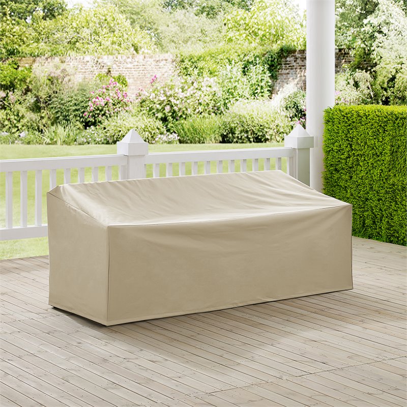 Pemberly Row Contemporary Polyester Outdoor Fabric Sofa Cover in Tan