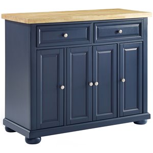 Pemberly Row Contemporary Wood Top Kitchen Island in Navy/Natural