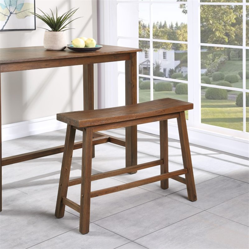 Pemberly Row Wood Backless Bench in Chestnut Wire-Brush Finish