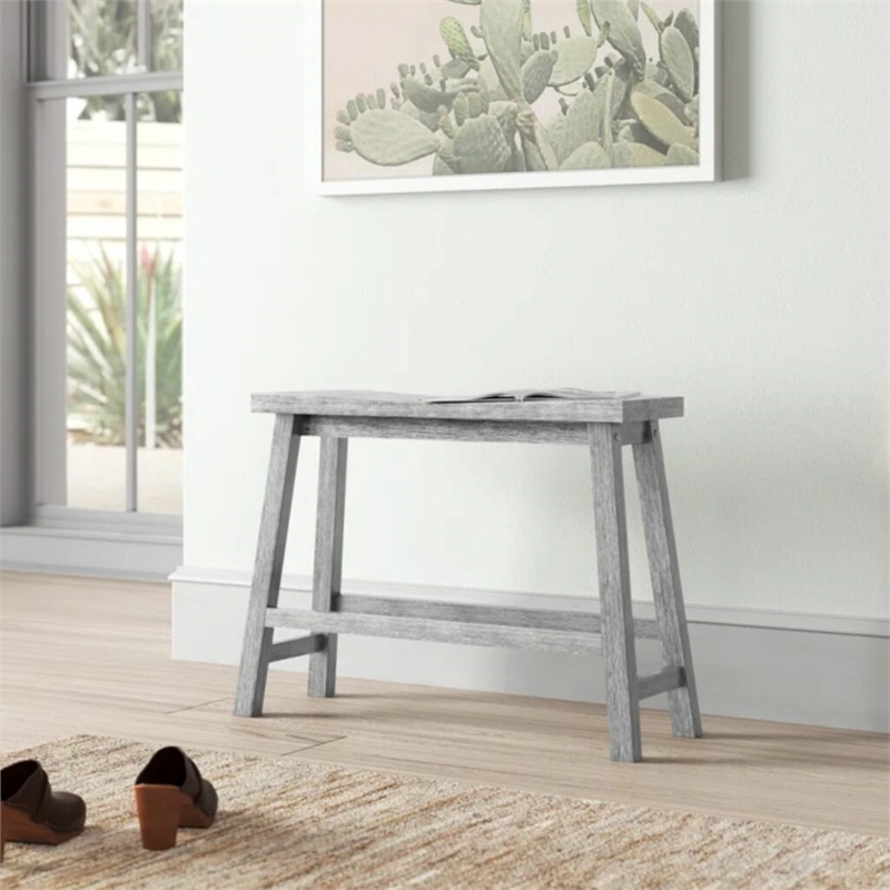 Pemberly Row Wood Backless Bench in Storm Gray Wire-Brush Finish