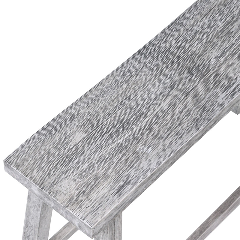 Pemberly Row Wood Backless Bench in Storm Gray Wire-Brush Finish