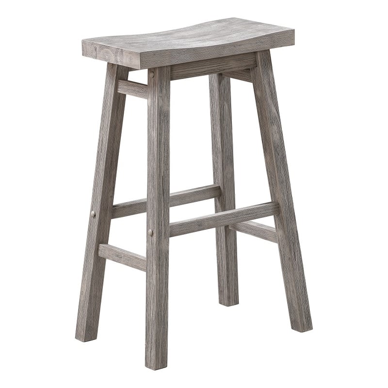 Pemberly Row Wood Saddle Barstool in Storm Gray Wire-Brush Finish