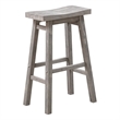 Pemberly Row Wood Saddle Barstool in Storm Gray Wire-Brush Finish