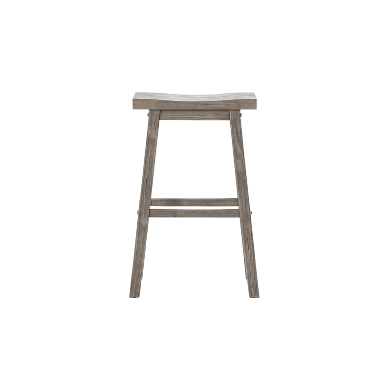 Pemberly Row Wood Saddle Barstool in Storm Gray Wire-Brush Finish