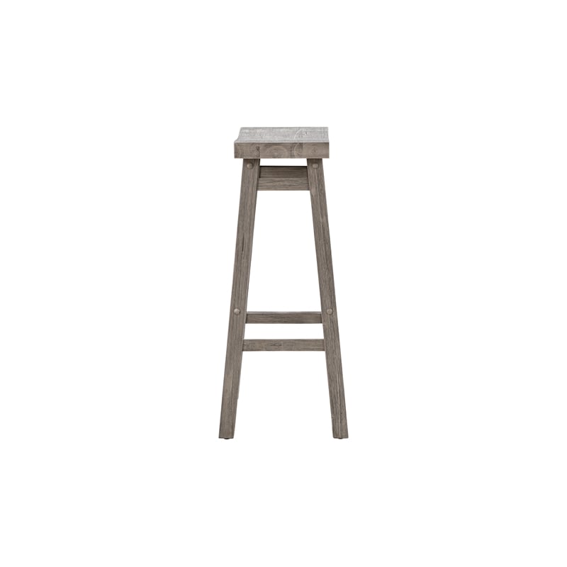 Pemberly Row Wood Saddle Barstool in Storm Gray Wire-Brush Finish