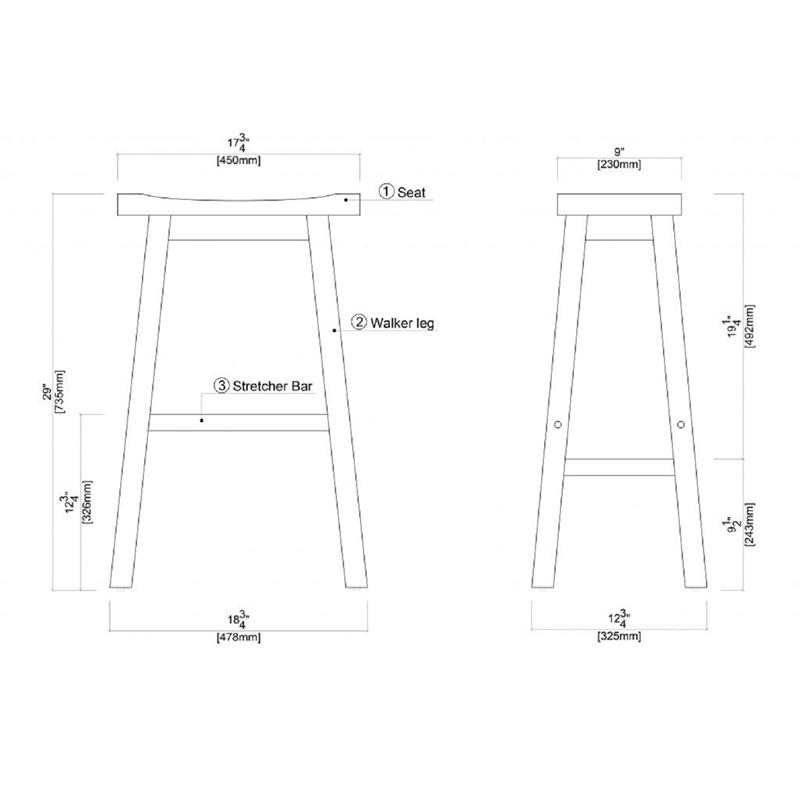 Pemberly Row Wood Saddle Barstool in Storm Gray Wire-Brush Finish