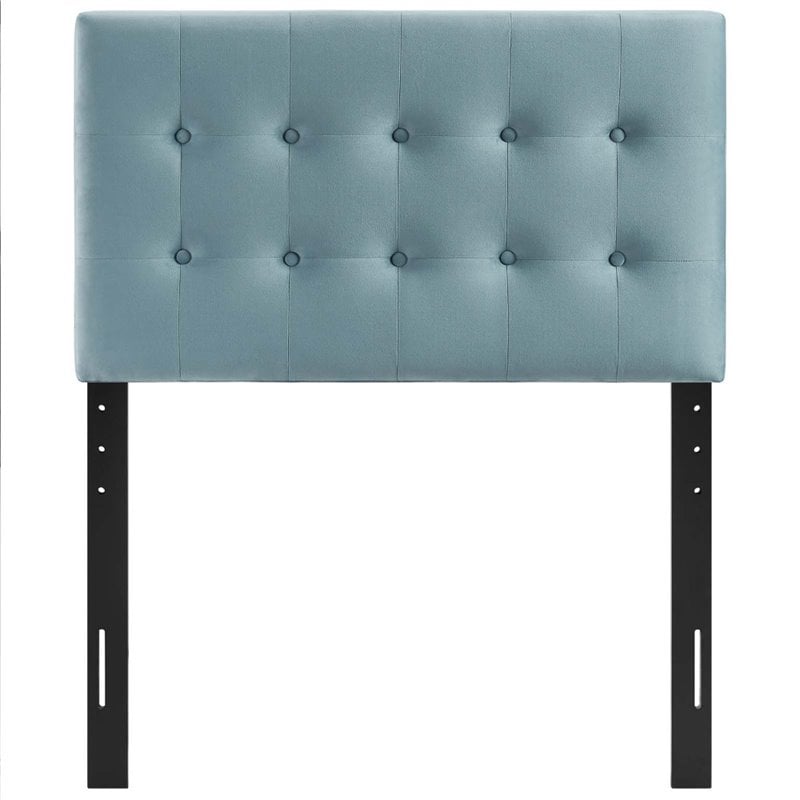 Pemberly Row Twin Tufted Performance Velvet Headboard in Light Blue