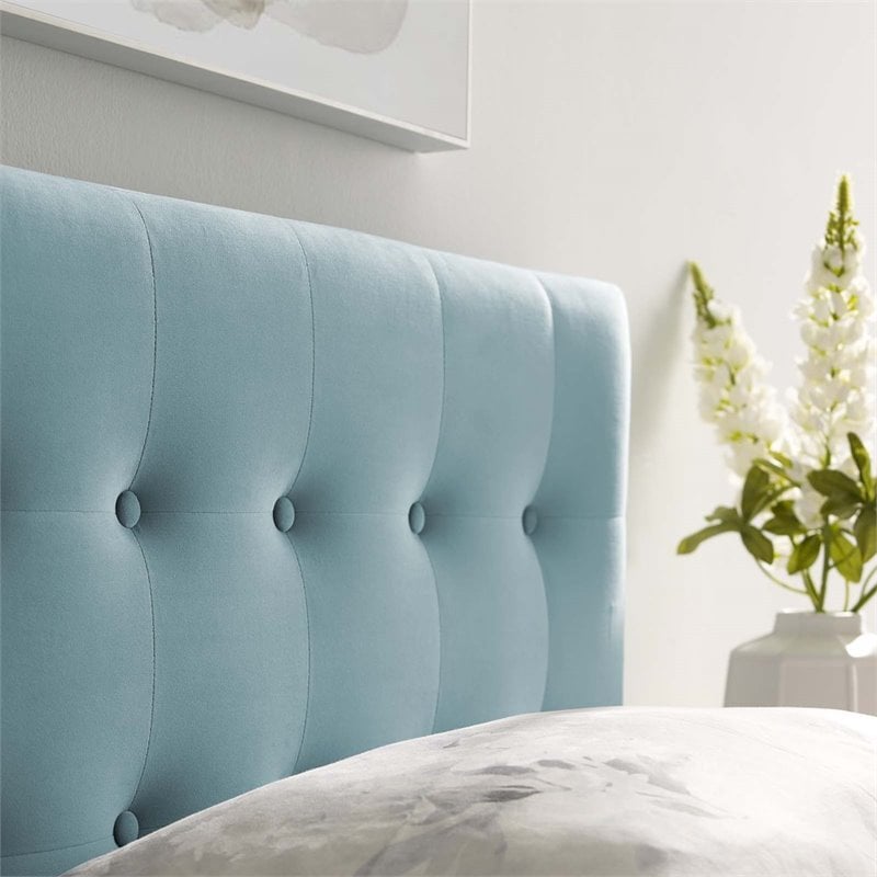 Pemberly Row Twin Tufted Performance Velvet Headboard in Light Blue